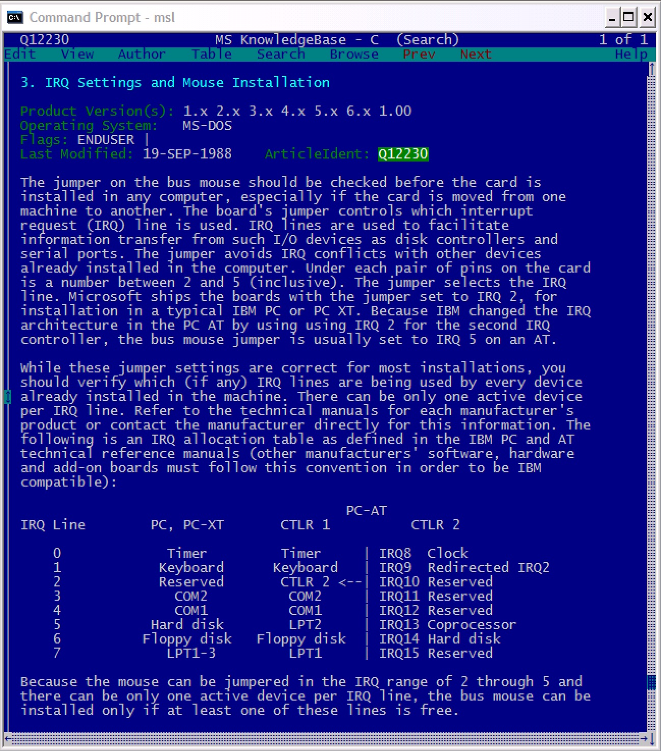 Screenshot of Microsoft Programmer's Library 1.3: Q12230