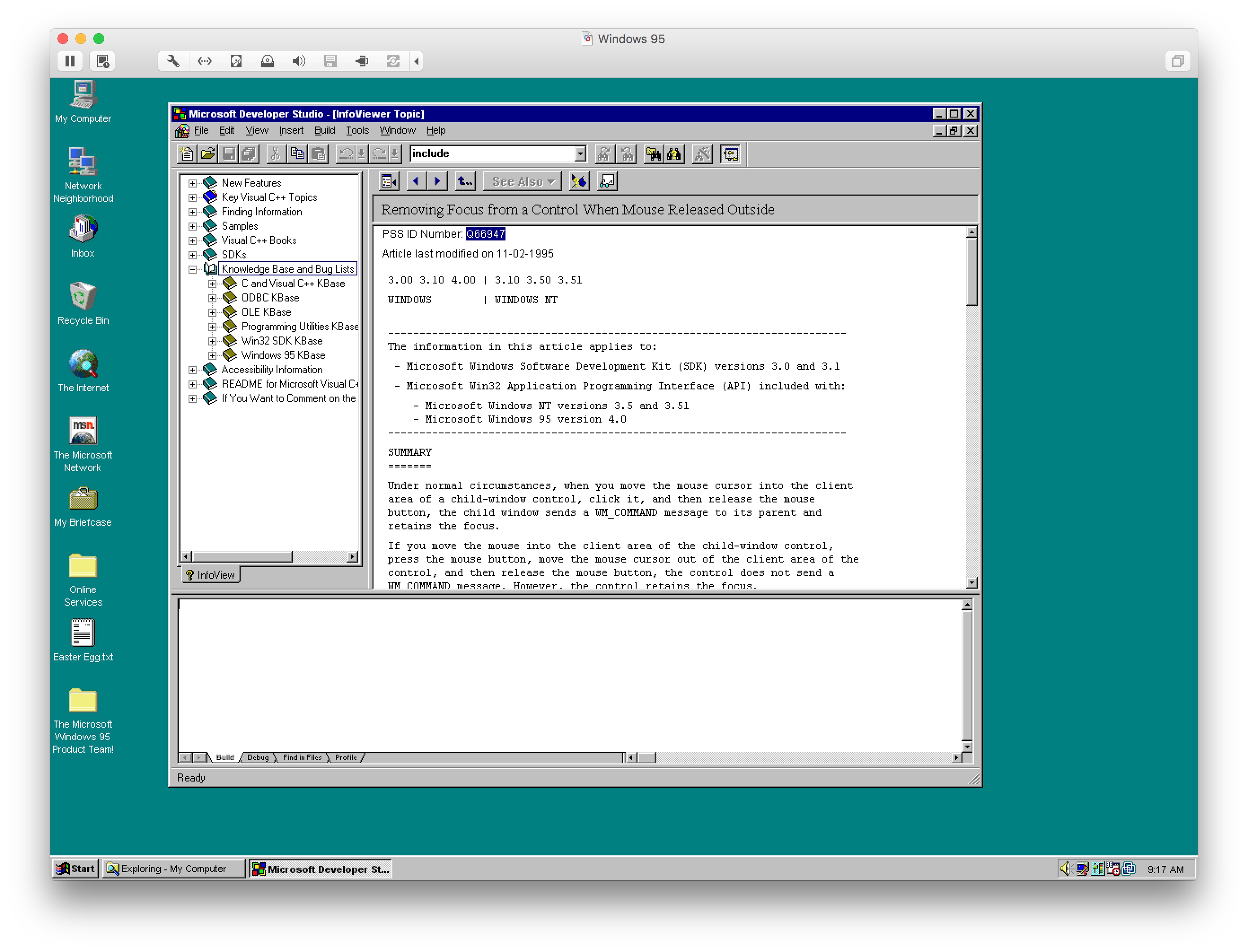 Screenshot of Microsoft Developer Studio circa 1996