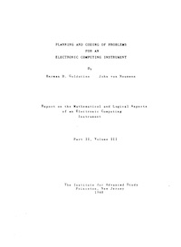 Planning and Coding of Problems for an Electronic Computing Instrument Volume III