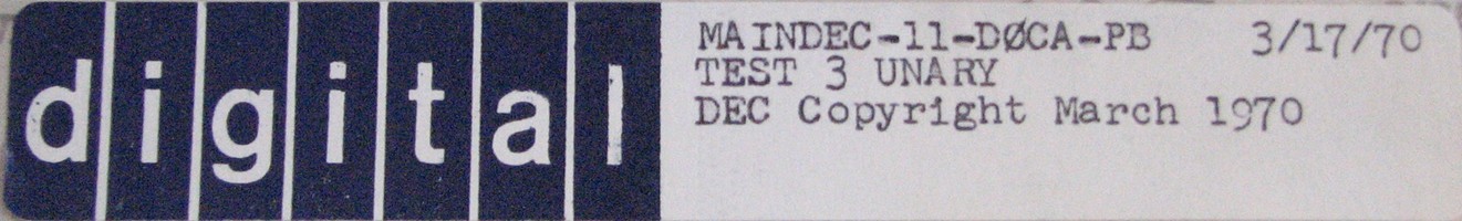 MAINDEC-11-D0CA-PB (MAR/70): TEST 3 - UNARY