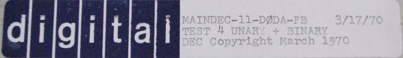 MAINDEC-11-D0DA-PB (MAR/70): TEST 4 - UNARY + BINARY