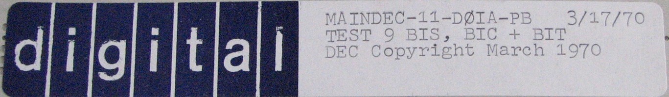 MAINDEC-11-D0IA-PB (MAR/70): TEST 9 - BIS, BIC + BIT