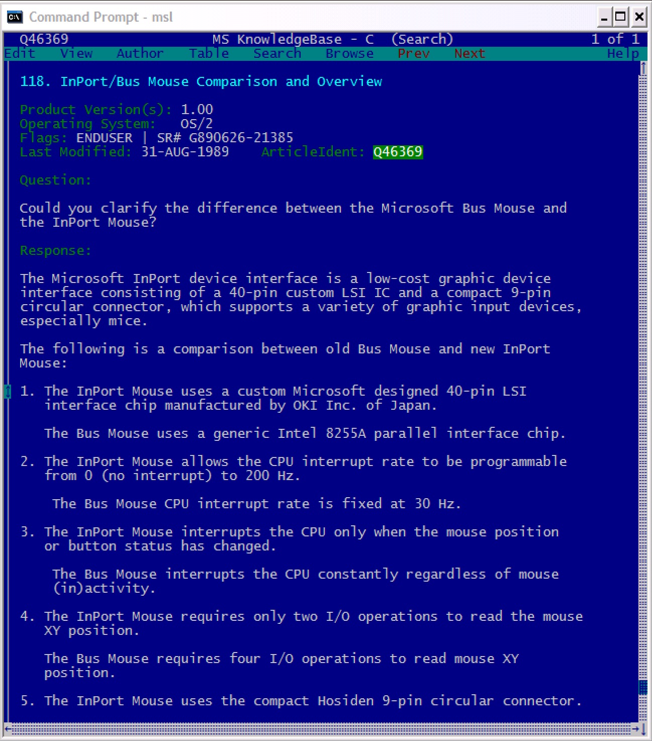 Screenshot of Microsoft Programmer's Library 1.3: Q46369