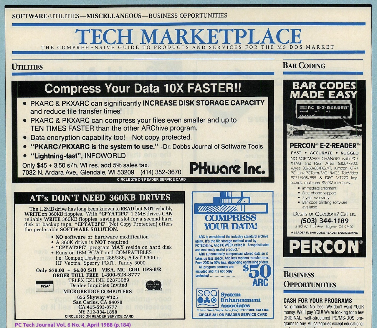 PC Tech Journal April 1988 "ARC" Ads