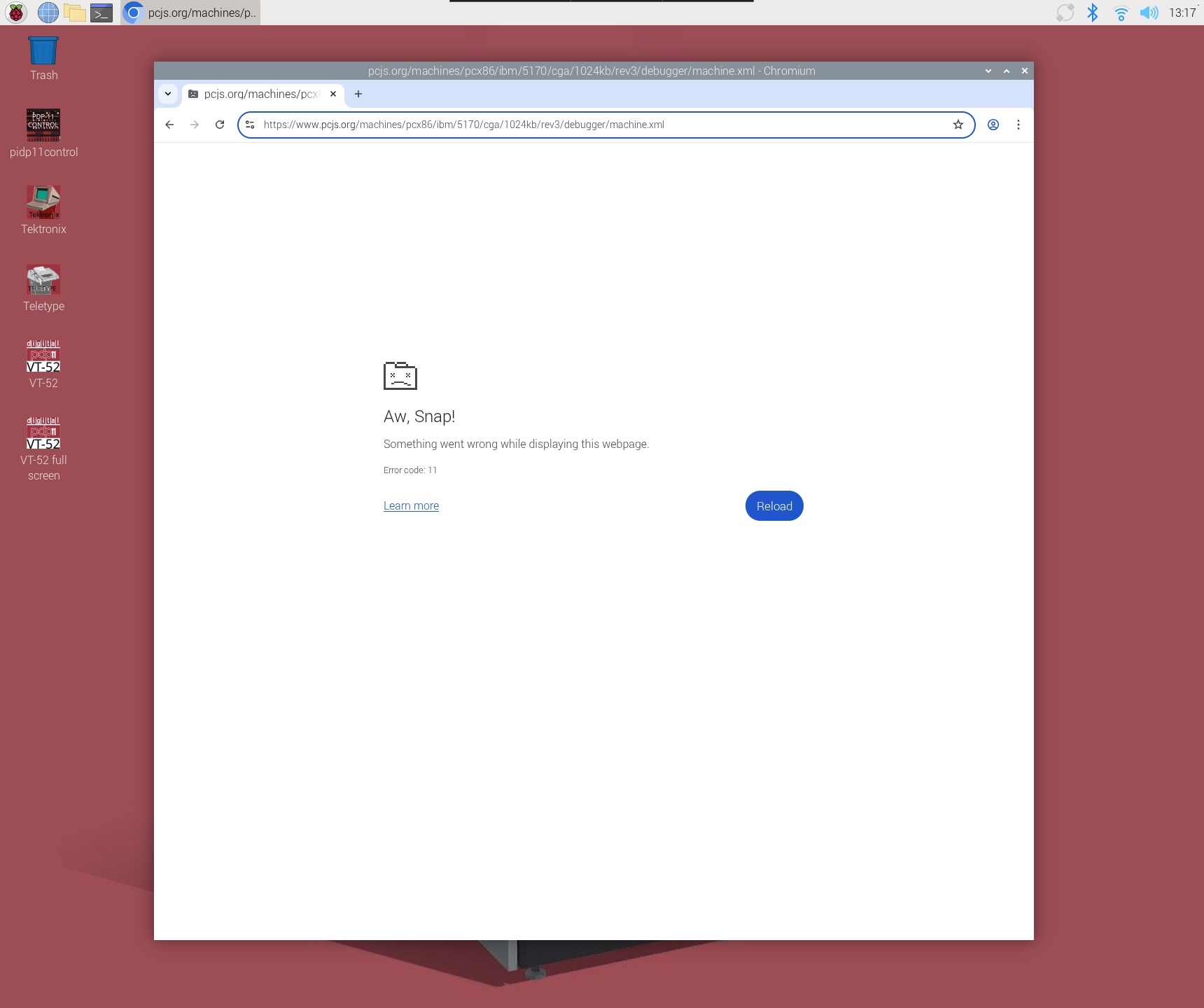 Raspberry Pi - PCjs Failure