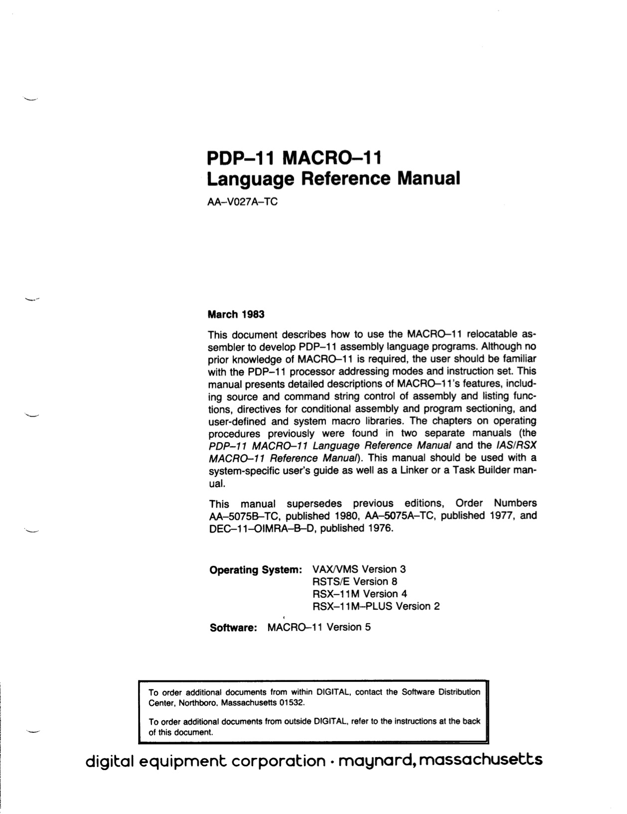 MACRO-11 Language Reference Manual (Mar 1983)