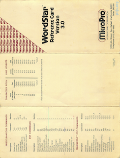 WordStar 3.0 Reference Card